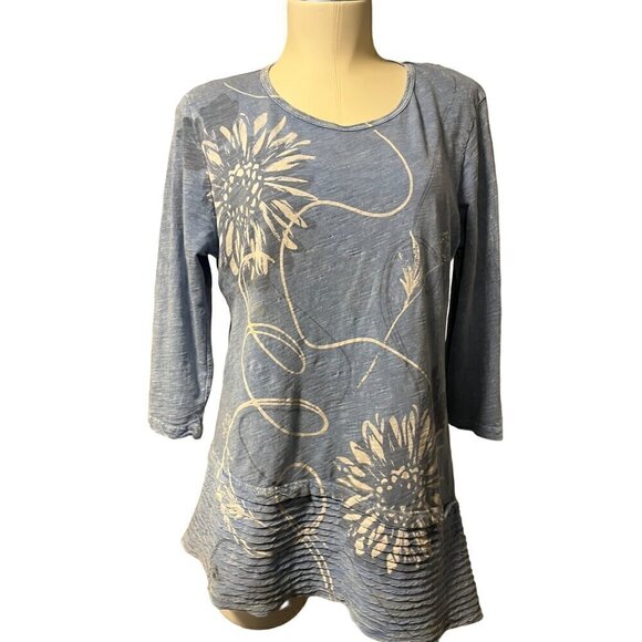 nwt small jess and jane blue asymetrical cotton 3/4 sleeve - Picture 1 of 8